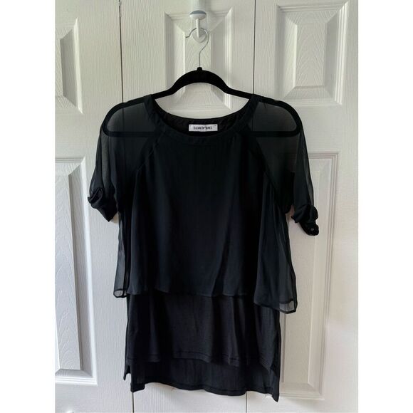 Elizabeth and James Small Black Silk Ruffle Tee Shirt - Picture 1 of 6